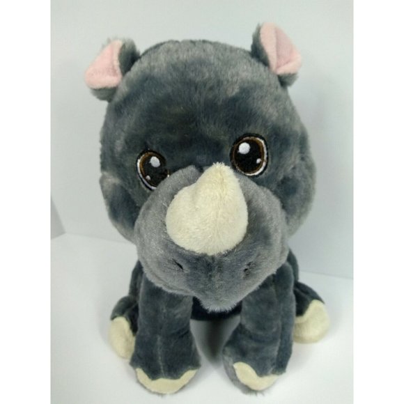 GREY RHINO 11" Natural Color Jungle Animal Soft Eyes Plush Kellytoy Original Toy - Picture 5 of 11